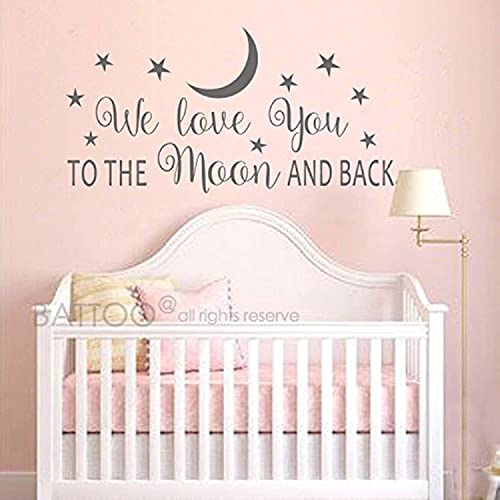 Image of BATTOO We Love You to The Moon and Back Wall Decal - Moon and Stars Decal - Children's Wall Decor (Dark Gray, 22" WX11 H)