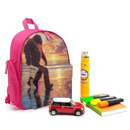 Bigfoot Walking in Beach Sunset Cute Backpack Small Daily Daypack Travel Shoulder Bag with Adjustable Strap Graphic Print3