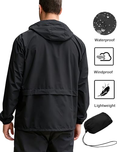 Image of Mens Rain Jacket Lightweight Waterproof Raincoat with Hood Packable Windbreaker Jacket Hiking Cycling