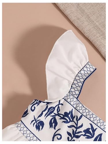 OYOANGLE Girl's Boho Floral Embroidery Cap Sleeve Babydoll Blouse Ruffle Peplum Tank Tops4