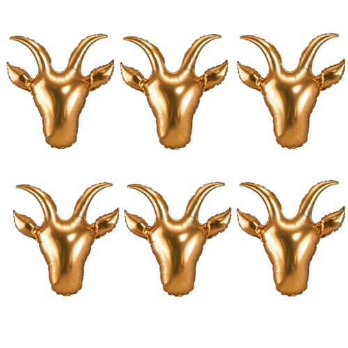 6Pcs Gold Goat Head Balloons 17Inch,Capricorn Foil Balloons for Birthday Party, Sports Events, Celebrity Theme Decorations