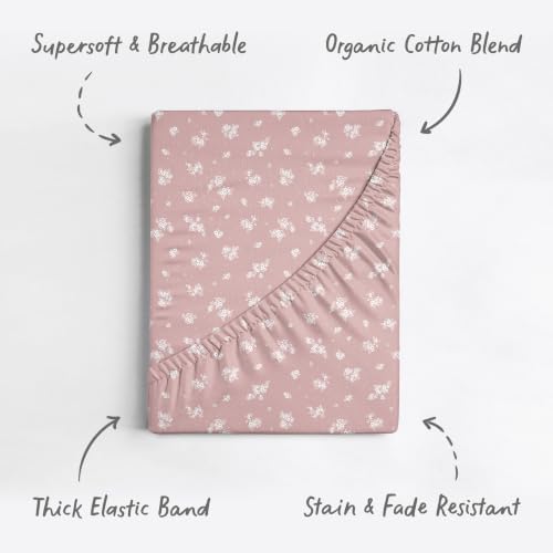 Image of Baby Bassinet Sheets Girl (Antique Rose) 2-Pack - Fitted Bedside Bassinet Sheets - Buttery Soft Cotton Blend for Standard Mattress Pad - Compatible with Halo BassiNest