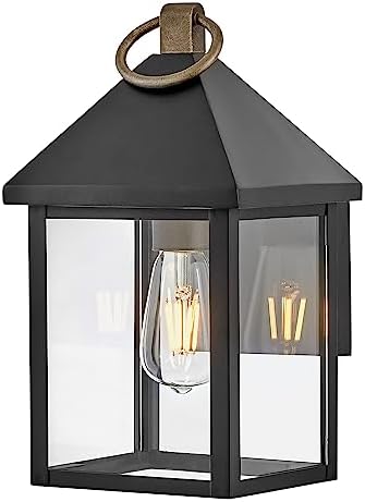 Lark Rhett 81520BK Small Outdoor Wall Mount Lantern, Transitional Style, Aluminum Frame, Black and Burnished Bronze