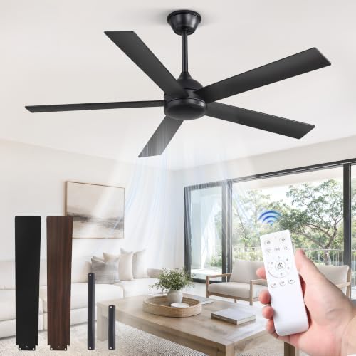 Fanbulous 52 Inch Ceiling Fan no Light, Black Ceiling Fan with Remote