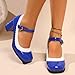 Women's Leather Chunky Mary Janes High Heel Closed Toe Round Toe Retro Dress Wedding Shoes Blue