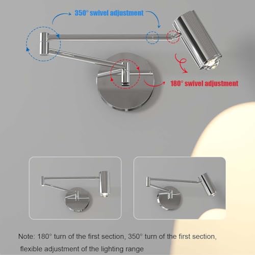 Lámpara de pared interior 7W ajustable con brazo largo giratorio negro mate 5