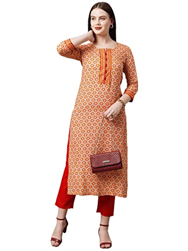 Image of ANNI DESIGNER Women's Cotton Blend Printed Straight Kurta With Pant