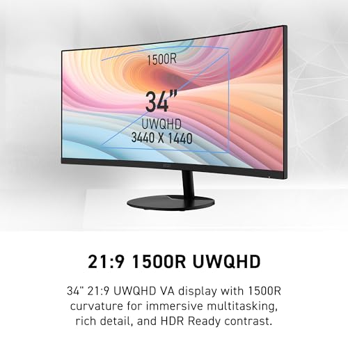 Image of msi PRO MP341CQ E12 34-inch VA 3440 x 1440(UWQHD) Computer Monitor, 120Hz, Adaptive-Sync, HDMI, DisplayPort, VESA Mountable, Speaker, 1ms, Black