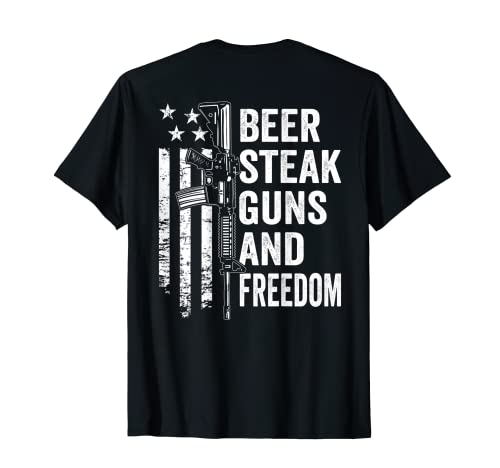 Bière Steak Guns & Freedom – Bière BBQ USA Gun Flag (arrière) T-Shirt