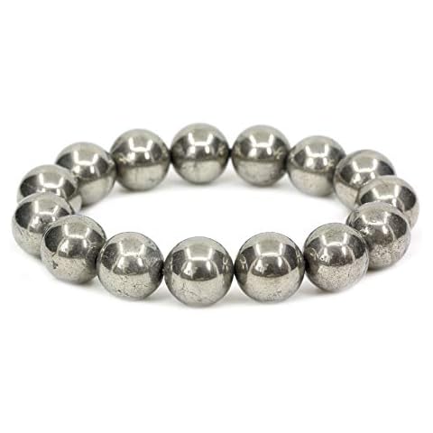 CHENYUE Natural Yellow Pyrite Gemstone 14mm Round Beads Jasper Stretch Bracelet 7 Inch Unisex Cover