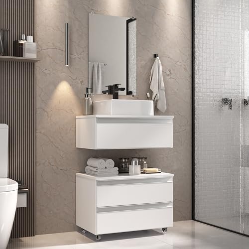 Gabinete Banheiro Creta 60cm (02 armários + cuba + espelho) (Bran...