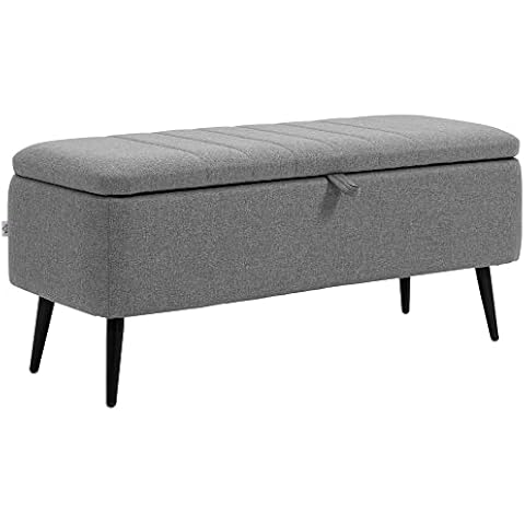 HOMCOM Grey Storage Ottoman with Steel Legs Cover