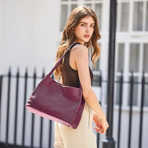 Image of Kattee Leather Tote Purse for Women, Casual Hobo Shoulder Bag | Roomy tote purse with a magnetic snap closure for work, shopping, and daily use.
