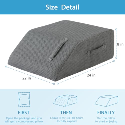 Leg Pillow Elevation Blood Circulation, Leg Wedge for Elevation for Swelling, Leg Elevating Pillow for After Surgery, Memory Foam Foot Knee Pillow for Back Sleeping 24×22×8 Inch Dark Grey