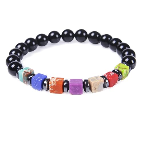 LILELIG 1 Stück Chakra Armband Echte Steine,Edelstein Armband Damen,Chakren Perlenarmband,Chakra Armband,Kristall Naturstein Yoga Armband,Meditationszubehör,Spirituelle Geschenke,für Damen Herren