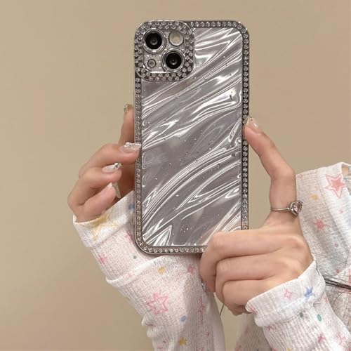 Coque iPhone 13 paillettes avec finition époxy argentée et strass chic