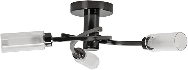 MiniSun Modern 3 Way Spiral Flush Black Chrome Ceiling Light Elegant Clear and Frosted Glass Shades