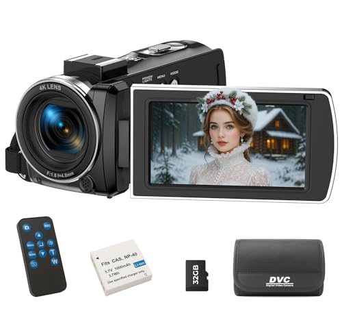 FIREFOTO Videocamera 4K 64MP Camcorder 18X Zoom Digitale Schermo da 3' Ruotabile di 270° Videocamera Digitale, Video Camera per Youtube con Scheda SD da 32 GB, Telecomando e Batteria