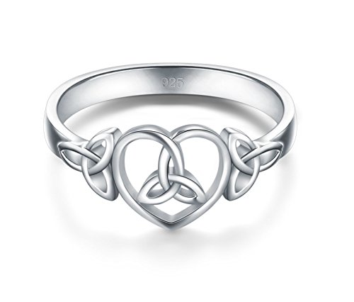 BORUO 925 Sterling Silver Ring Celtic Knot Heart High Polish Tarnish Resistant Eternity Wedding Band Stackable Ring, Benefiting The American Red Cross.2