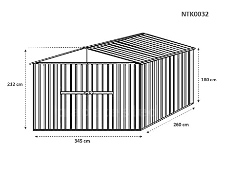 Notek Box in Acciaio Zincato Casetta da Giardino in Lamiera 3.60 x 2.60 m x h2.12 m - 130 kg – 9,1 Metri Quadri (Bianco)