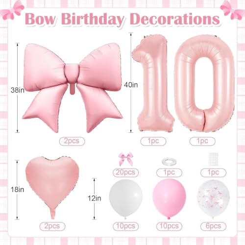 Image of 10th Birthday Decorations for Girls,Pink Bow Balloons for Party Decorations