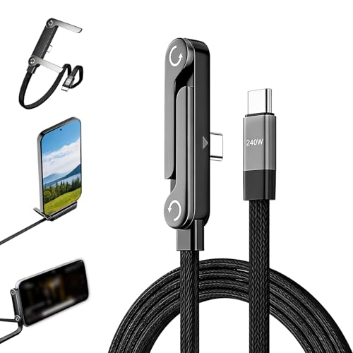 iwui Cable USB C a USB C 240W Carga Rápida con Soporte Plegable Invisible, Cable Tipo C Trenzado Reforzado 1,5m para Transferencia de Datos 480Mbps, Compatible con Móvil, Tablet y Portátil