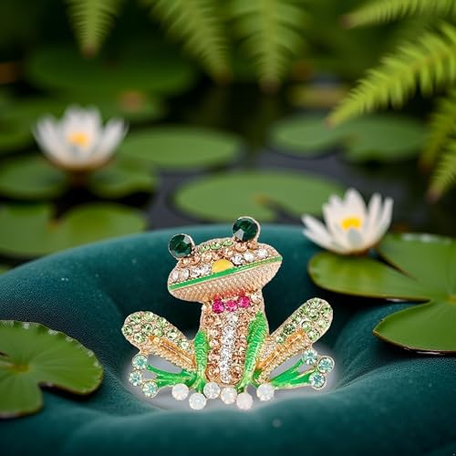 Image of Green Frog Brooch Pins for Women, Cute Rhinestone Inlaid Frog Enamel Animal Brooch Shirt Collar Badge Decor, Clothing, Shoes and Jewelry