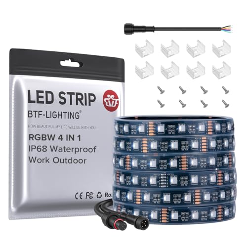 Image of BTF-LIGHTING RGBW LED Strip IP68 Waterproof Cool White DC12V 16.4FT 300LED | Black LED Tape PCB 14mm 5050 4 Colors in 1 RGB + 6000K-7000K Tape Lights Can Work Outdoor(No Adapter or Controller)
