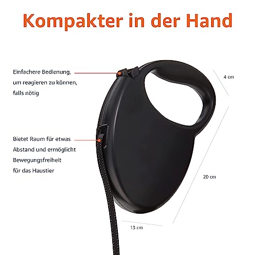 Amazon Basics Einziehbare Hundeleine, Länge 5 m, Größe M, Hunde bis 50 kg, Schwarz
