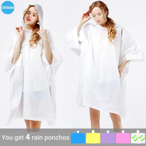 4 Pack Rain Ponchos for Adult,Reusable Raincoat Rain Jacket Rainwear Women Girls,Camping,Hiking,Travel Rain Gear2