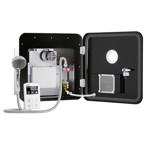 Image of 65,000 BTU RV Tankless Water Heater Propane 18x18 with Door, 3.9 GPM RV On Demand Water Heater, DC 12V, Anti-Freezing Protection, Instant RV Water Heater with Outdoor Shower