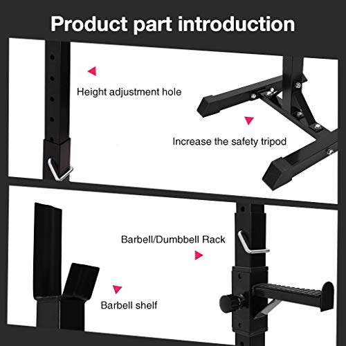 Pair of Adjustable Squat Rack Standard 31.5-59 Inch Solid Steel Squat Stands Barbell Free-Press Bench Home Gym Portable Dumbbell Racks Stands,H Shaped Bases,Fastening Nut,Anti-Skid,Fitness (Black)
