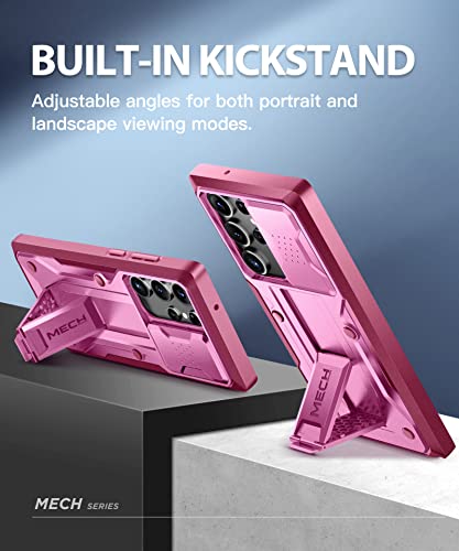 Tongate Compatible With Samsung Galaxy S23 Ultra Case With Slide Camera Cover & Kickstand, [10Ft Military Drop Protection] Rugged Shockproof Phone Case For Galaxy S23 Ultra 5G 6.8 Inch, Rose Red #TOP3