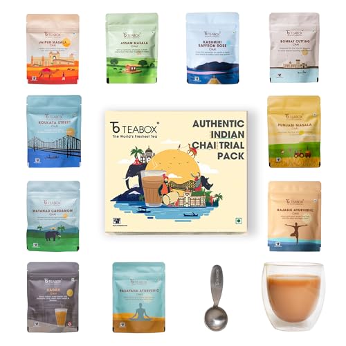 Image of Teabox Authentic Indian Spiced Chai Trial Pack | 10 Unique Chai Blends x 30g /1.05 oz | 300g /10.58oz Total | No Artificial Flavors | Small-Batch Crafted