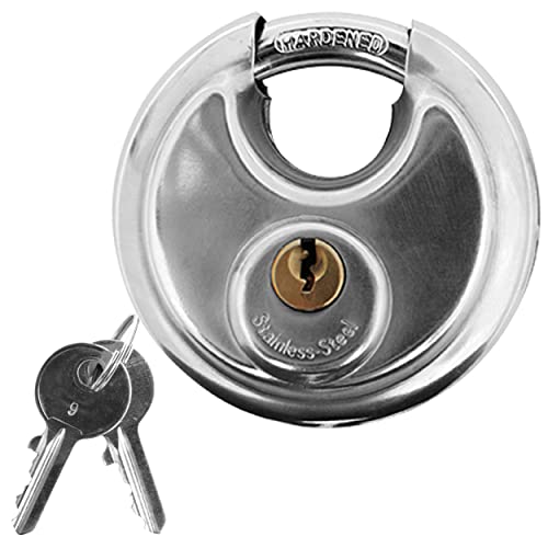 Image of NU-SET Laminated Steel Padlock & Adjustable Flat Hasp Combo | 2-3 /4 inch Round Security Padlock with 7-1 /4 inch Flat Hasp | Weather-Resistant, High Security for Doors, Gates, and Sheds