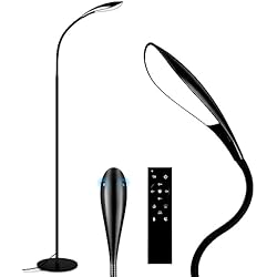Lamparas De Dormitorio Para Leer OUTON Lámpara de pie LED 12W, Regulable Lámpara moderna LED cuello de cisne, 4 Temperatura de Color, Control Remoto y Táctil, Iluminación de tareas para leer Sala de estar Dormitorio Oficina,Marrón