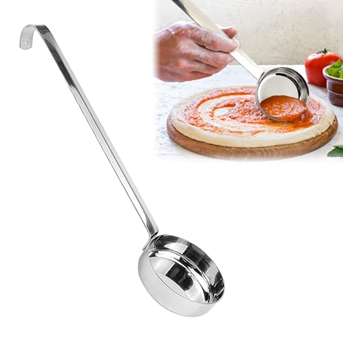 QERUTK Mestolo, cucchiaio per salsa, cucchiaio per salsa pizza, cucchiaio dosatore per salsa di pizza, cucchiaio per salsa di pomodoro, mestolo da zuppa, in acciaio inox con manico lungo, cucchiaio a