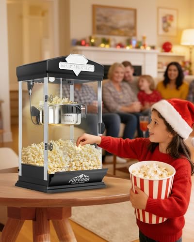 Image of 8 Oz Popcorn Machine Maker, Pop Corn Machine, Tabletop Popcorn Machine Makes Up to 32 Cups, Movie Theater Popcorn Popper Machine with Stainless-Steel Kettle for Home Family, 300 W, Black