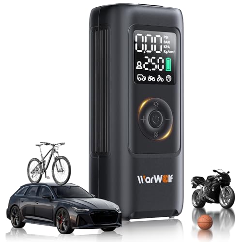 WARWOLF 160PSI Tire Inflator Portable Air Compressor, Electric Air Pump for Car Tires with Pressure Gauge, Dual Power 12V DC, LED Light, Auto Shut-Off, Tire Pump for Auto, Motorcycle, Bicycle, Balls