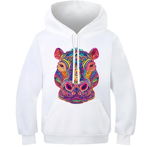 Sweat à capuche imprimé 3D Hippo pull chaud enfant taille 11-13Y