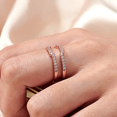 Blongme Cubic Zirconia Curved Wedding Band For Women Guard Ring Enhancers Engagement Ring 925 Rose Gold Size 7 #TOP5