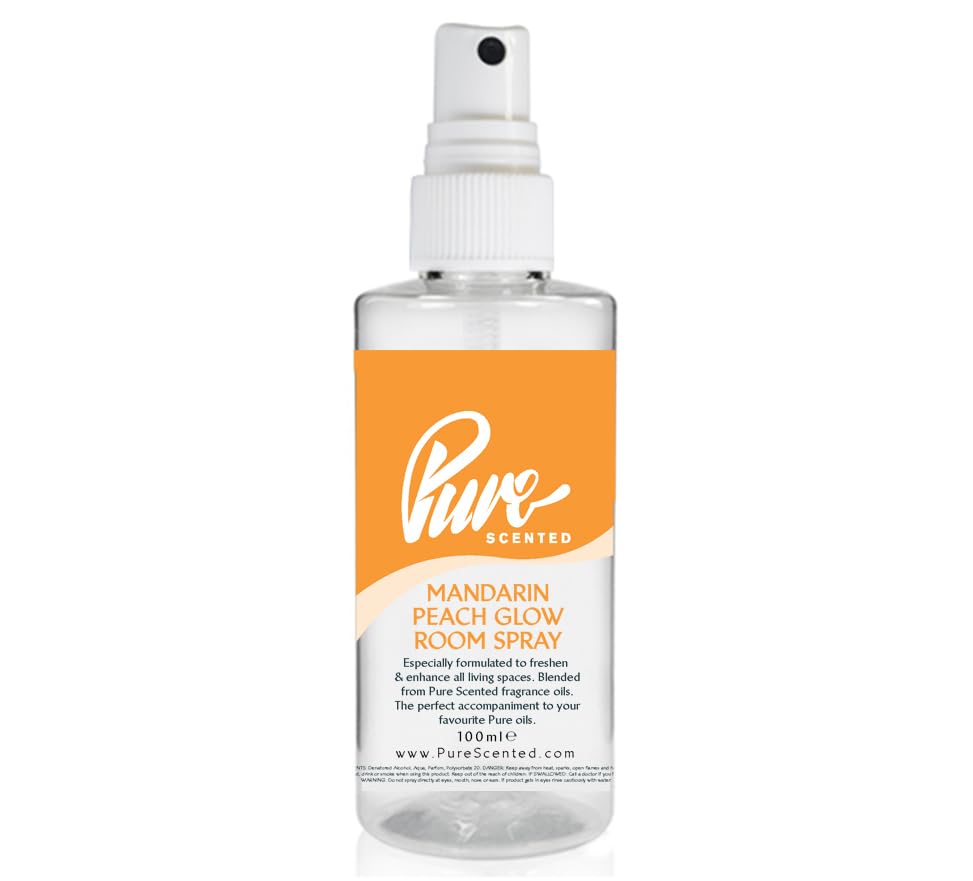 "Pure Scented 100ml Room & Fabric Sprays Suitable For Home, Car, Caravan, Work, Gym Bags, Odour Eliminators (1 x 100ml, Mandarin Peach Glow)"
