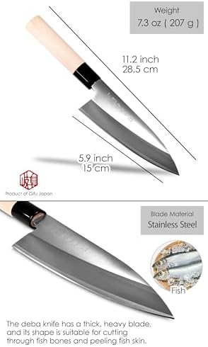 Seki Japan Japanese Seki SANBONSUGI Sushi Chef Knife, 420J2 Stainless Steel Sashimi Deba Knife, Wood Handle, 150 mm (5.9 in) - Thumbnail 3