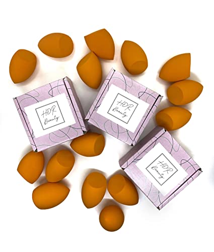 3 x HDR Beauty Blender Makeup Sponge - Foundation Sponge - Make up sponge - Edged Design, Fine Pore Sizes and Soft Latex Free Material Perfect for Powders, Creams and foundation Cosmetics (Orange)