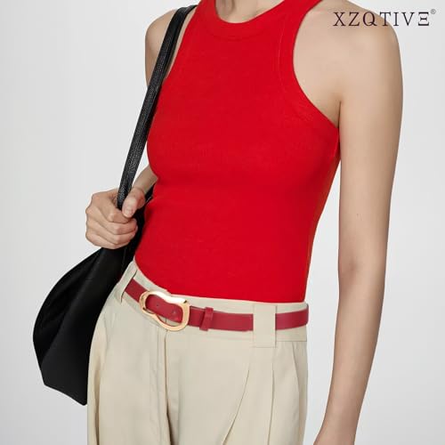 XZQTIVE Leather Belts for Women Casual Fashion Waist Belt for Jeans Pants Dresses with Unique Liquid Shapes Gold Buckle4