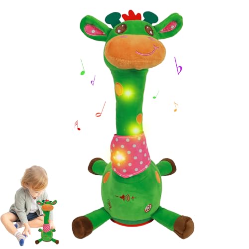 Sprechender Giraffe, Tanzender Giraffe, Giraffe Spielzeug Nachsprechen, Singender Giraffe Plüschtier mit Lautstärkeregler Funktion, Licht Baby Plüsch Puppe Wiederholen Sie was Sie Sagen Grüne Giraffe