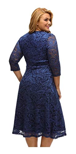 Vestido Plus Size Renda Festa Gospel Batizado Madrinha Noite (XXG, Azul Marinho)