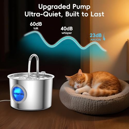 Image of Cat Water Fountain 2.2L for Drinking, Stainless Steel Cat Fountain ，Encourages Hydration with Fresh, Filtered Water
