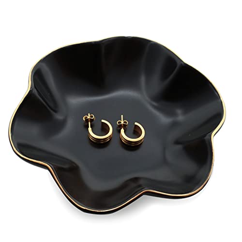 Petit plat à bagues de 11,9 cm, plateau en céramique pour bijoux, clés, bagues, boucles d'oreilles - Noir