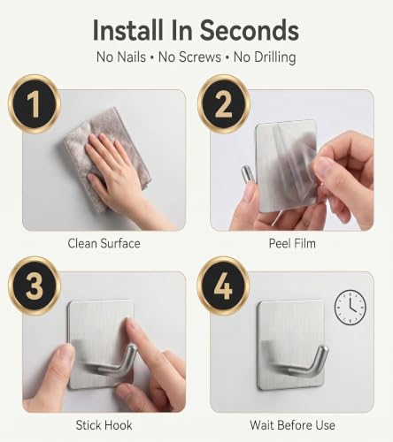 Image of Enclave Heavy Duty Adhesive Hooks, Stick on Wall Adhesive Hangers, Strong Stainless Steel Holder, Self Adhesive Hooks for Kitchen Bathroom Home Door Towel Coat Key Robe. (Cube Silver, Pack of 4)